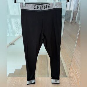 Celine Black Leggings with Rhinestone Logo Waistband